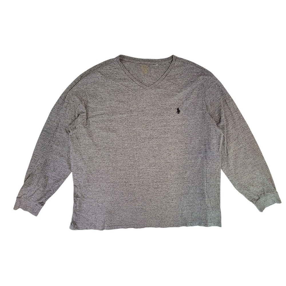 Polo Ralph Lauren Mens‎ Gray V Neck Long Sleeve T Shirt Pony Logo Size XL
